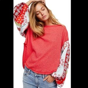 Free People Red Multi Blossom Thermal Blouse